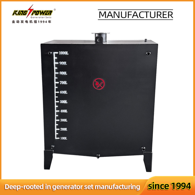 KingPower 1000L separate daily fuel tank for diesel generator, black steel auxiliary genset fuel tank with visible volume level scale